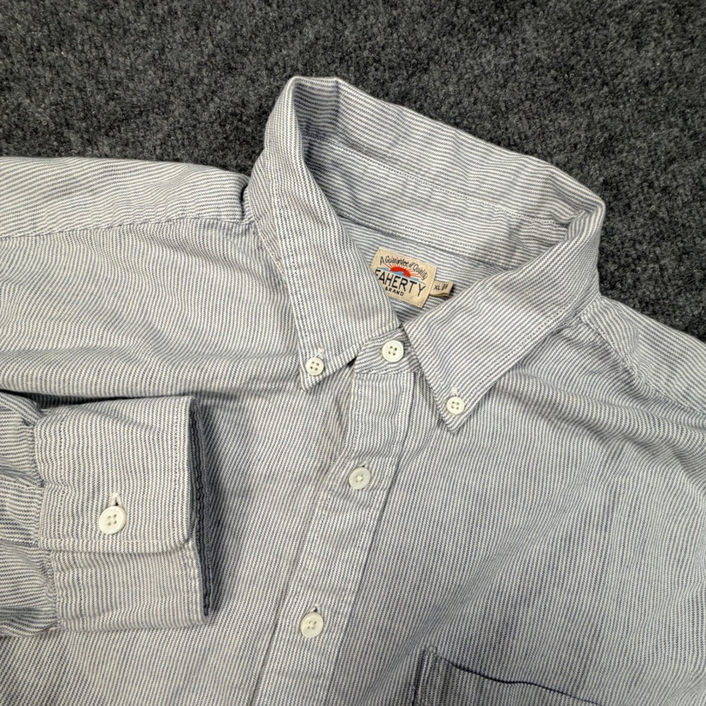 Faherty Brand Mens XL Long Sleeve Button Down Shirt Blue White Stripe 1169